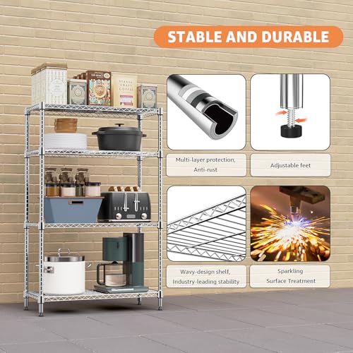 M MZG 4-Tier Heavy Duty Wire Shelving Storage Rack Chrome - Adjustable Garage & Kitchen Organizer