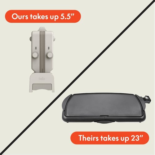 Bella Ceramic Fold-N-Store Griddle - Dual Temp Nonstick Kitchenware, 10"x20", Oatmilk Color, 1500W