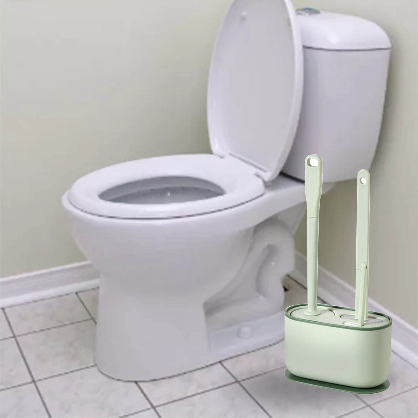MOUMOUTEN Plastic Toilet Brush Set, Strawberry Green, Bathroom Accessories, Includes 2 Toilet Brushes & Holder
