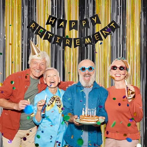 Melsan Halloween Party Decorations Tinsel Backdrop Streamers, Black Foil Fringe Curtains 3.2 ft x 8.2 ft for Halloween New Year Graduations Party Photo Booth Props Decorations, 2 Pack