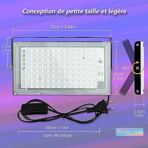 100W UV Black Light LED Spotlight IP66 Waterproof for Parties, Halloween, Christmas - 2 Pack