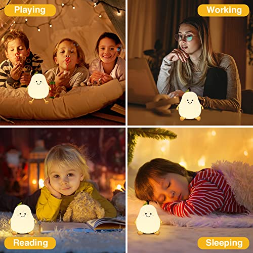 Cute Pear USB Rechargeable Nursery Lamp - Multicolor Night Light for Kids' Bedroom Gift