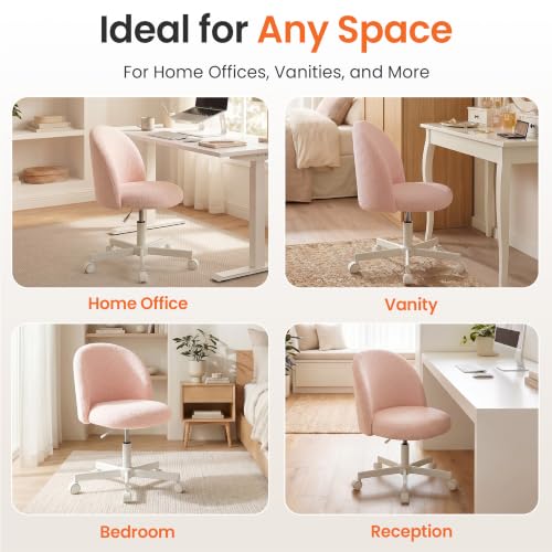 Neo Chair Vanity Chair with Wheels - Pink Teddy Small Desk Seat, Armless