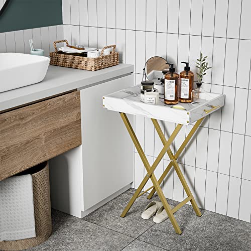 White Folding TV Tray Tables Set of 2 - Portable Side & Snack Tables