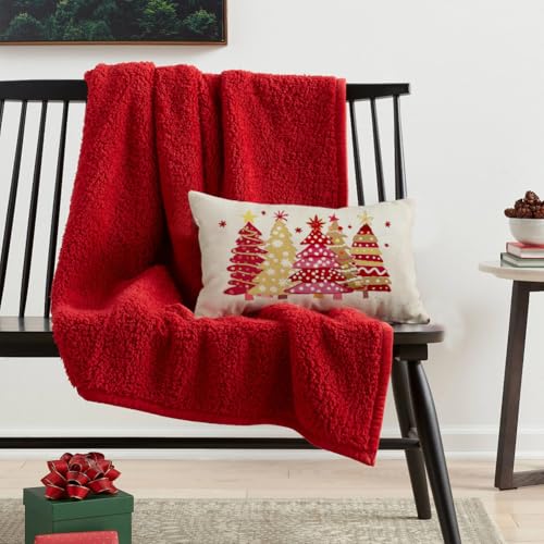 ARGOOGF Red Trees Waterproof Christmas Outdoor Pillow Cover 12x20 Inch Lumbar Cushion for Sofa & Garden Decor