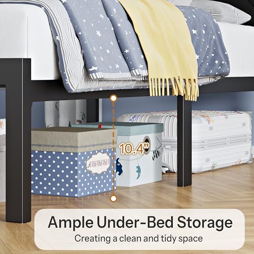 Black Twin Size Bed Frame with RGB LED Lights, 2-Tier Shelf & Charging Station