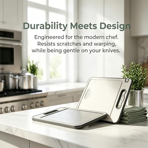 Titanium Double-Sided Cutting Board with Juice Groove for Kitchen Food Prep