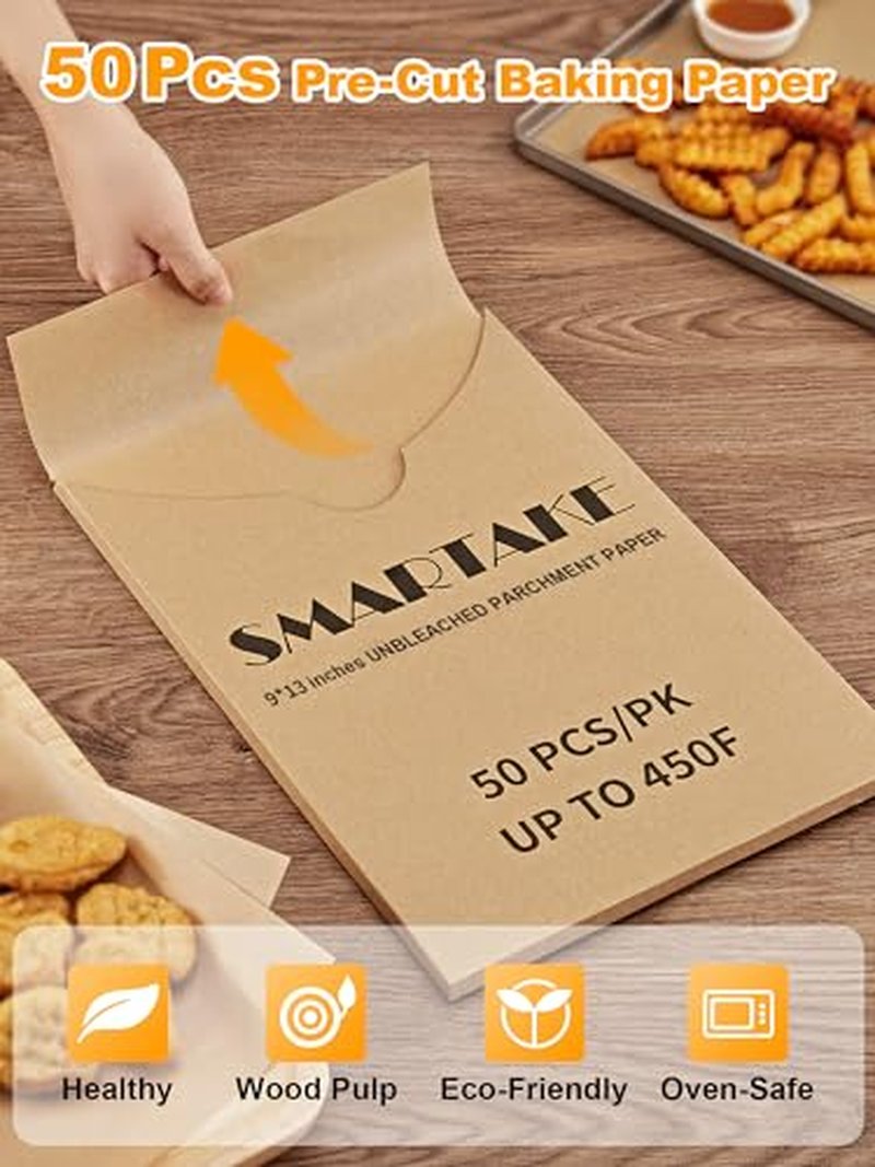 SMARTAKE 300 Pcs Parchment Paper Baking Sheets, 9x13 Inches Non-Stick Precut Baking Parchment, for Baking Grilling Air Fryer Steaming Bread Cup Cake Cookie and More (Unbleached)