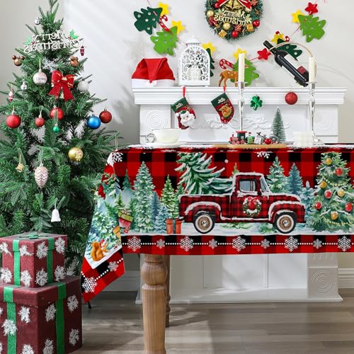 Cusugbaso Red Christmas Tablecloth 60x104 Inches - Holiday Decor for Dining & Outdoor