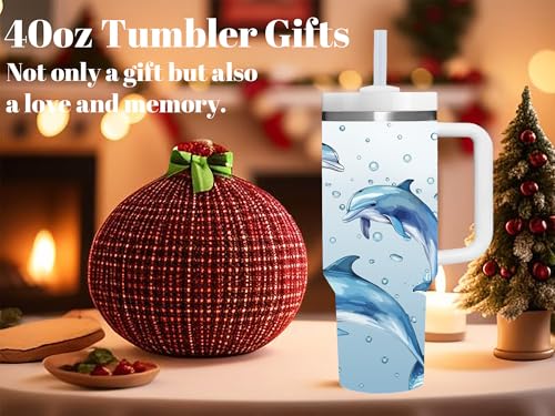 AMZUShome Dolphin 40oz Tumbler with Handle - Dolphin Lover Gift for Women & Men