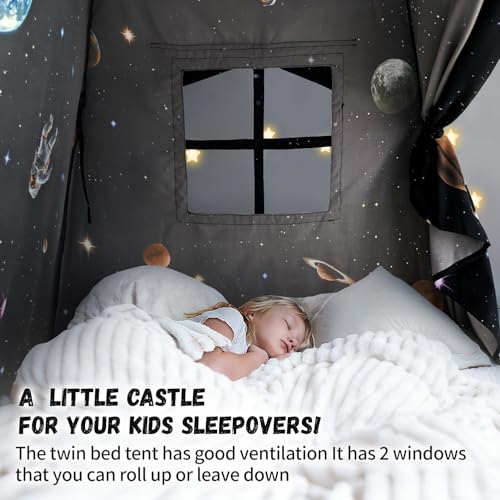 Sherilyn Twin Galaxy Bed Canopy Tent for Kids Indoor Sleep & Play, Space Galaxy Design