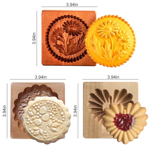 3Pcs Wooden Cookie Biscuit Mold Cutters Molds 3D Baking Funny