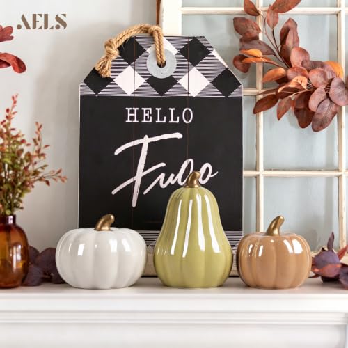 Set of 3 Modern Ceramic Pumpkins Fall Decor - Neutral Tones