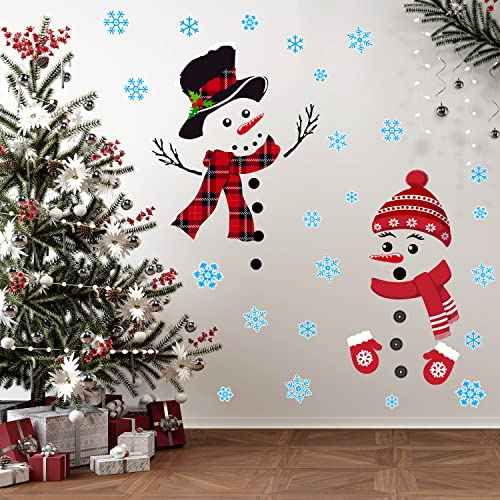IMISHM 4 Sheet Christmas Decorations - Removable Wall Stickers with Snowman, Snowflake Decals for Windows, Doors & Refrigerators