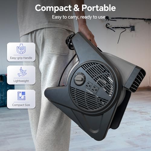 Grey Shinic 15-Inch High Velocity Fan with 375 CFM, 3-Speed Air Mover & Portable Carpet Dryer