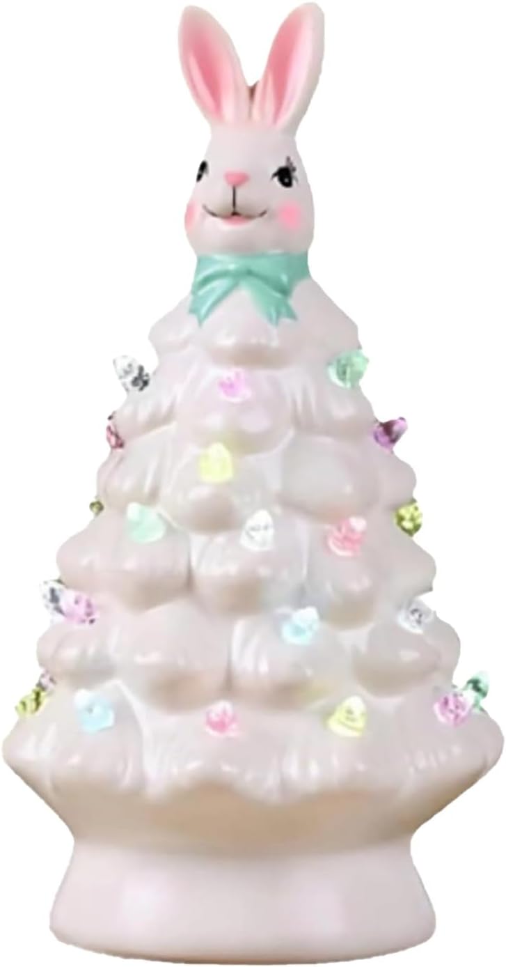 Skiennix Bunny Lamp - Glowing Ceramic Tree with Colorful Light | Easter Night Light Decor