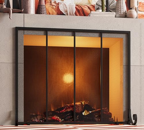 Fire Safety Fireplace Screen 37.8"L x 30.7"H Wrought Iron Mesh Guard for Indoor Hearth