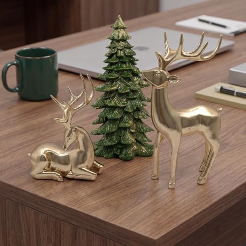 LTXHOMMO Christmas Reindeer Figurine Set of 3 - Gold Standing Holiday Decor