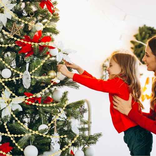 33 Feet Christmas Tree Beads Garland Artificial Pearls Beads Garland Plastic Pearl Strands Chain Beaded Garlands for Holiday D?cor and Christmas Party Wedding DIY Decoration Supplies (Gold)