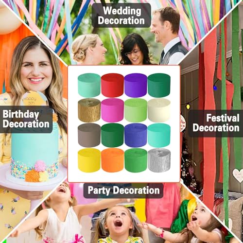 Crepe Paper Streamers 656ft 8 Rolls, Pack of Orange, Pink, Yellow and Blush Party Streamers for Birthday Wedding Baby Bridal Shower Decorations Christmas Craft Supplies (1.8 Inch x 82 Ft/Roll)