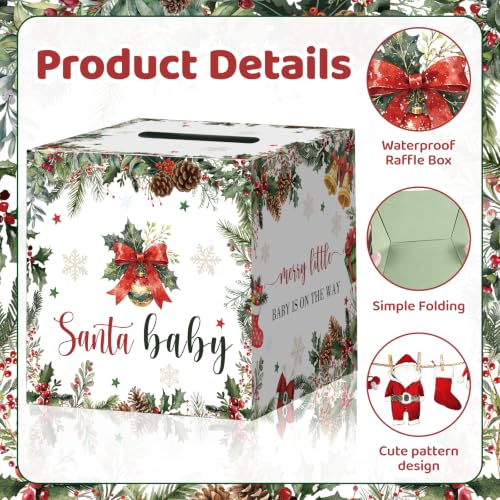 Christmas Baby Shower Decorations Games - 51pcs Diaper Raffle Box & Tickets, Merry Little Theme