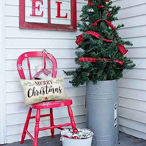 DFXSZ Merry Christmas Pillow Covers Holly Berries Lumbar Pillow Covers Outdoor Pillowcase 12x20 Inch for Home Decoration