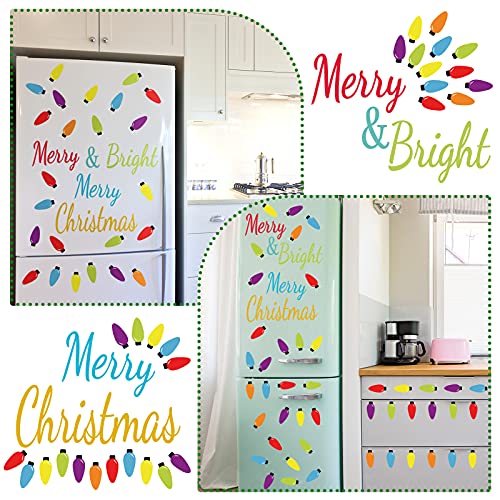 78 Pieces Christmas Wall Decals PVC Merry and Bright Stick Decals Merry Christmas Window Decals Bulb Lights Wall Stickers Party Supplies Window Clings Door Fridge Holiday Christmas Wall Decoration