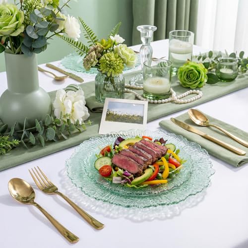 Green Plastic Plates Set 60 pcs – 30 10" Dinner + 30 7" Dessert, Clear Green Disposable Plates
