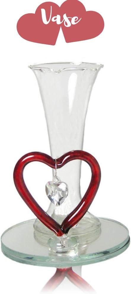 Crystal Red Roses Heart Vase Set - Forever Rose Collection for Valentine's, Mother's Day & Birthdays - 8" H