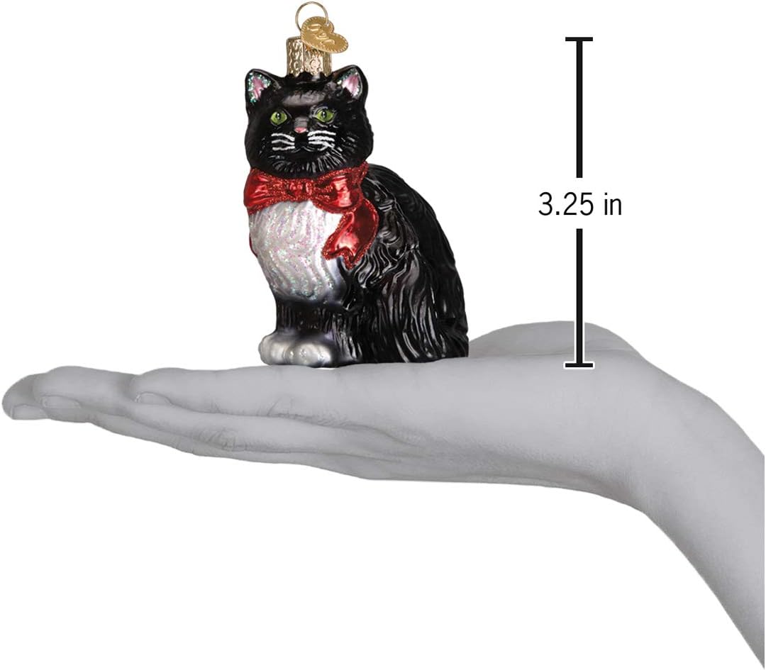 Tuxedo Kitty Glass Blown Ornament - Handcrafted Christmas Tree Decoration