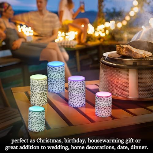 GUIJI White Leopard Print Flameless Candles with Remote Set of 2 - Battery Operated Home Decor