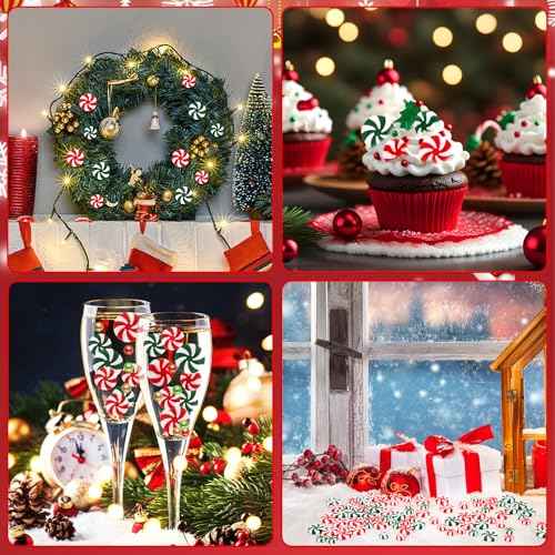 DECYOOL 120pcs Mini Christmas Candy Cane Ornaments Christmas Tree Hanging Peppermint Ornaments Xmas Table Scatters Red and Green Vase Filler Decorations Windmill Candy for Party Favors Supplies 15mm