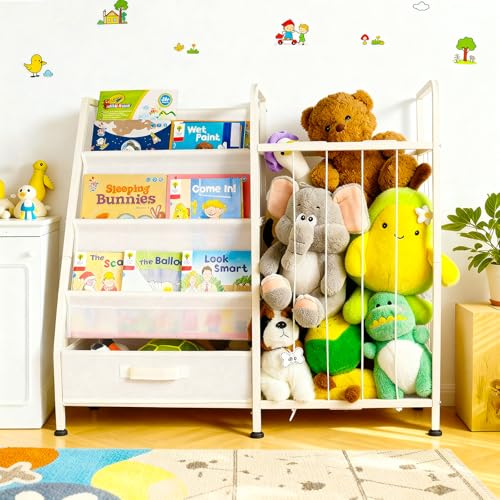 Kids’ White 3-Tier Toy & Book Storage Shelf with Stuffed Animal Organizer