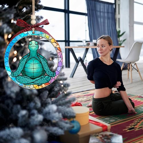 Yoga Turtle Meditating Christmas Ornament - Zen Acrylic Holiday Decor for Yoga Lovers & Gifts