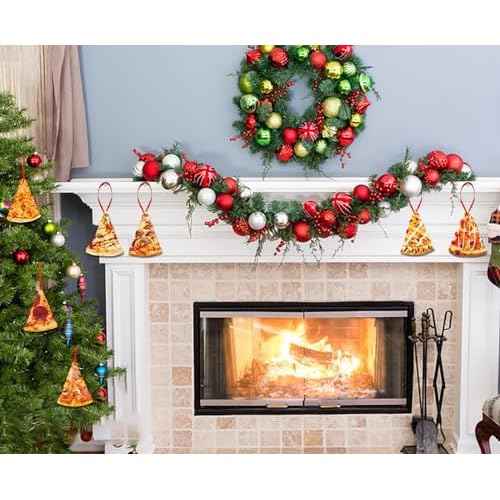 D4DREAM Pizza Christmas Ornament - 12Pcs Wooden Pizza Slice Food Ornaments for Christmas Tree Decorations Funny Food Xmas Gifts for Kids Women