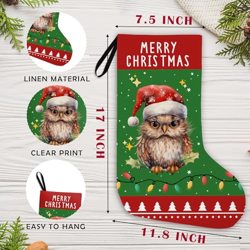 KFXHANGD Owl Christmas Stocking - 18 Inch Holiday Decor for Fireplace, Kids, Women, Men, Red & Green Xmas Gift Hangings - Variation: Owl