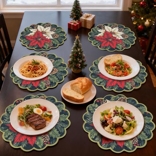 Set of 4 Christmas Placemats, 15 in Holly Leaves Red & Green