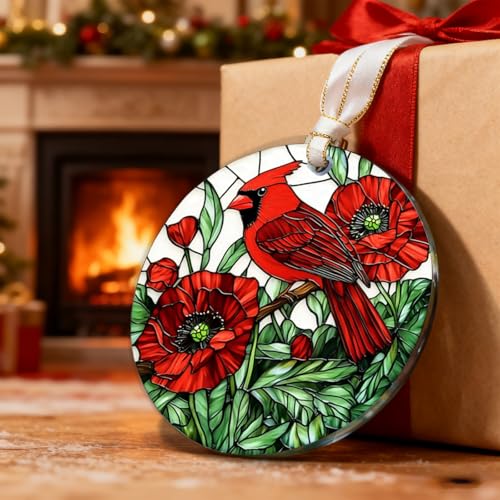 2026 Cardinal Stained Glass Christmas Ornament - Holiday Tree Decoration