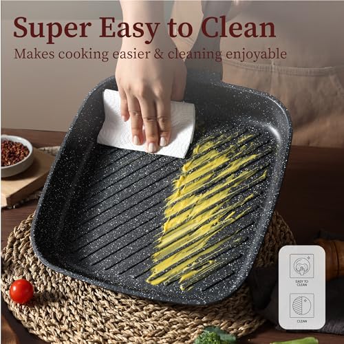 11 Inch Nonstick Grill Pan for Steak - Premium Granite Coating