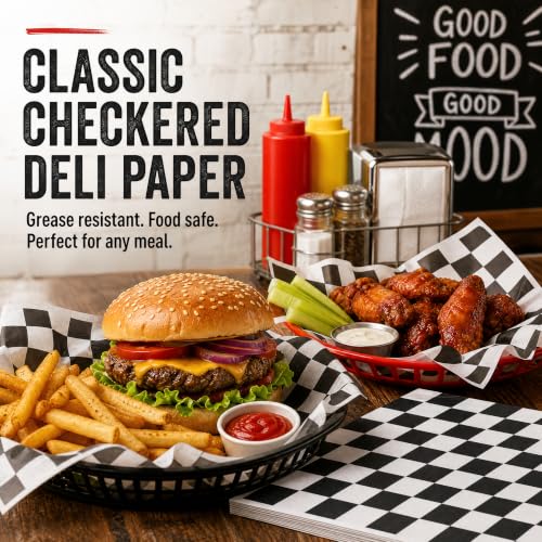 Fasmov Black & White Checkered Sandwich & Deli Basket Liners 12x12 Inches, 1000 Sheets