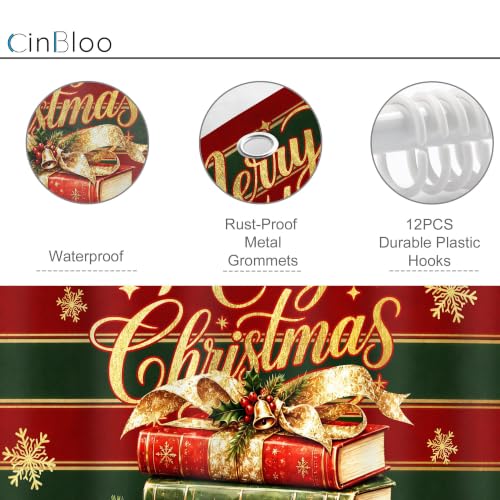 Cinbloo Christmas Bathroom Shower Curtain Set with Rugs A1-Red Green 72x72 Inches, Pack of 4