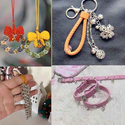 300Pcs 1/4inch Mini Jingle Bells 8mm Tiny Craft Bells Small Metal Bells Bulk for DIY Bracelet Anklets Necklace Knitting Jewelry Making (Silver, Gold)