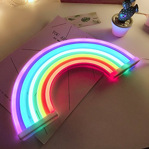QiaoFei Rainbow Light Signs for Kids Gift LED Rainbow Neon Signs for Wall Decor Bedroom Decorations Home Accessories Party Holiday Battery or USB Operated Table Night Lights