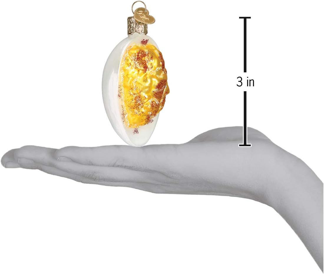Deviled Egg Glass Blown Ornament - Old World Christmas Food Decor, 2.75 x 2.25