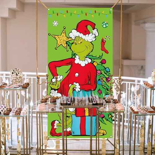 Vohado Green Christmas Door Cover Merry Christmas Winter Holiday Birthday Party Decoration Home Front Door Porch Banner