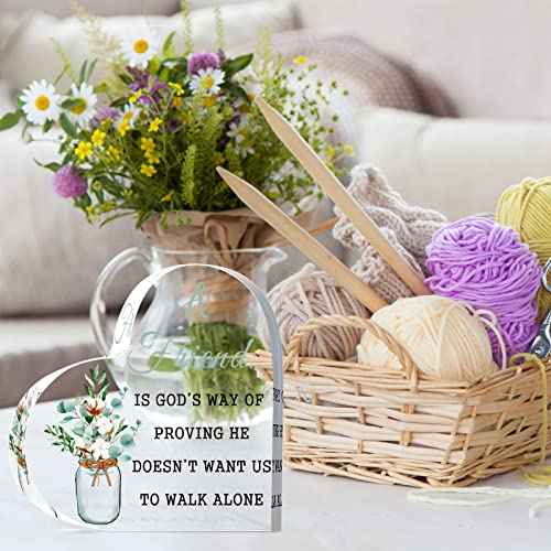 Yulejo Christmas Christian Gifts Birthday Friendship Gifts with Quotes a Friend Is God's Way of Proving He Doesn't Want Us to Walk Alone, 6 x 6 x 0.6 Inch(Heart Style)