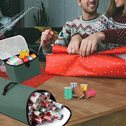 Primode Heavy Duty Christmas Gift Wrap Storage Bag - 600D Oxford Organizer with Detachable Tote | 48"x10"x5" (Green)