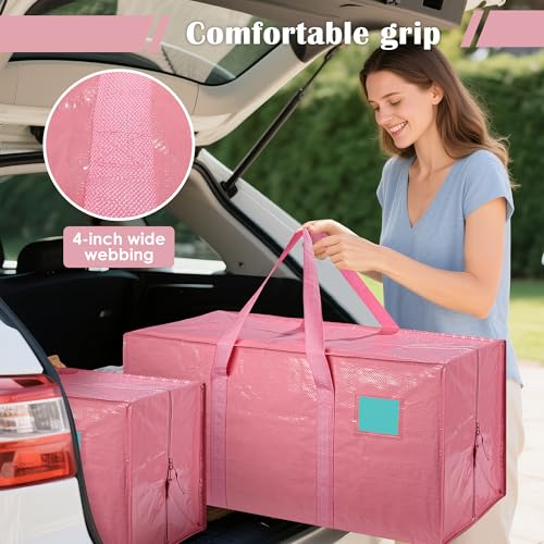 Pink 12 Pack Heavy Duty Waterproof Moving Bags 93L with Full-Open Side Zipper