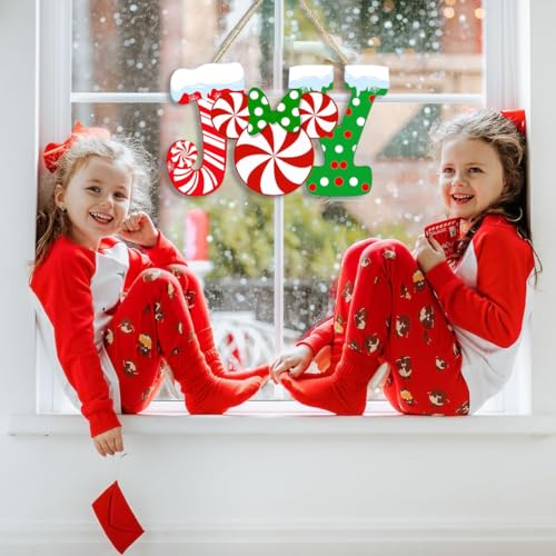 Christmas Joy Door Sign with Mouse Accent Wood Wall Hanger - Front Door Decor