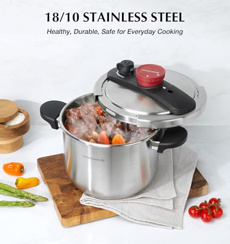 KOCH SYSTEME CS 6.3 Quart Stainless Steel Pressure Cooker - Silver, 3-in-1 with Glass Lid & Steamer